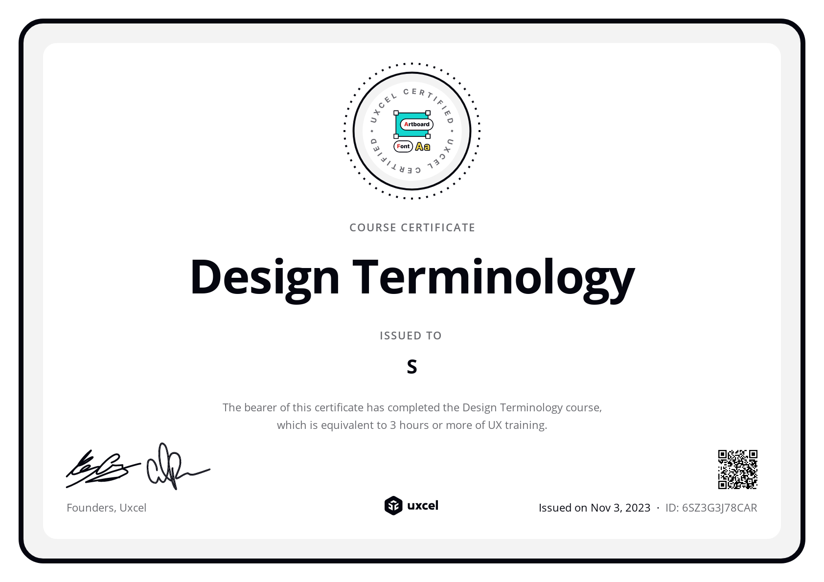 S's certificate